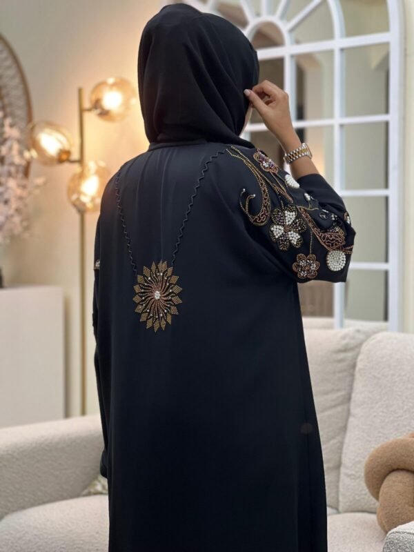 Pearl Blossom Abaya – Black - Image 3