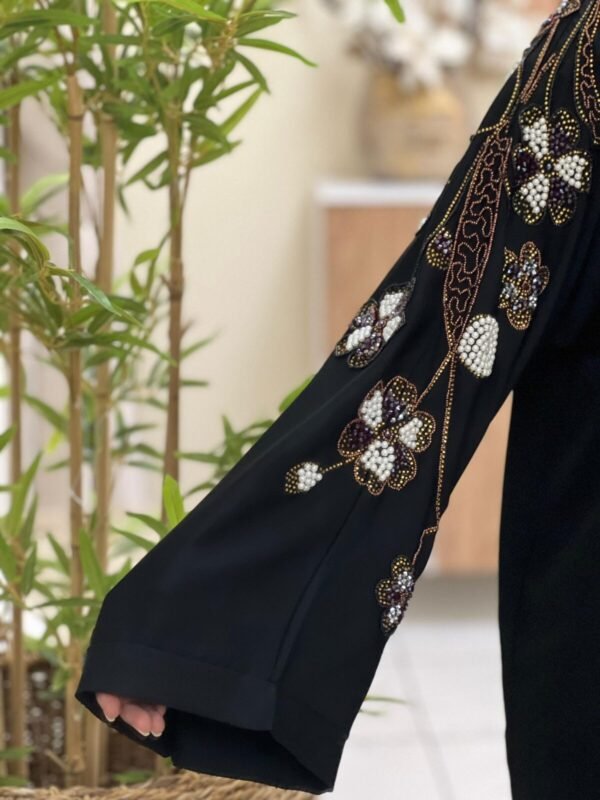 Pearl Blossom Abaya – Black - Image 4