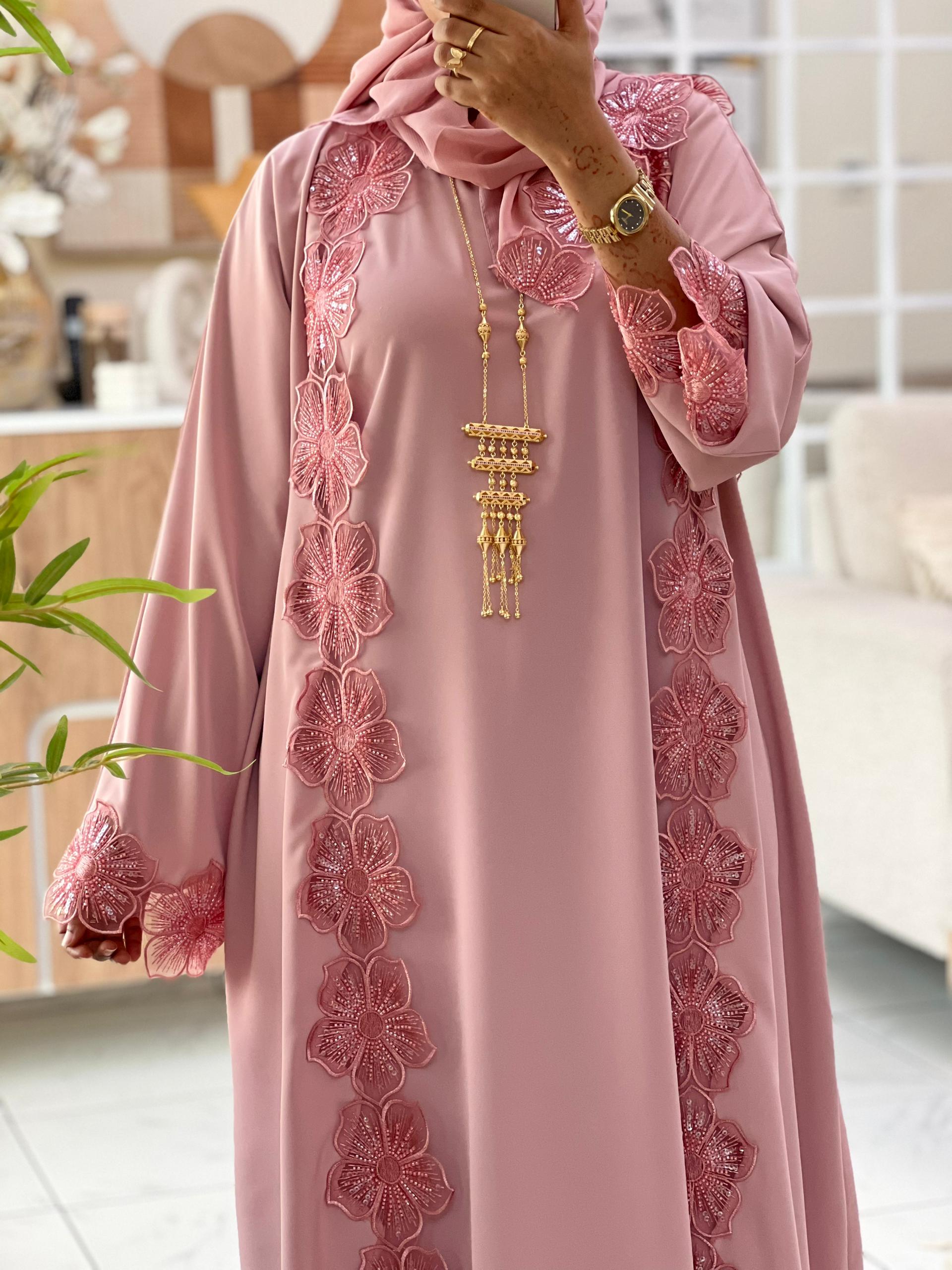 Lace Elegance Abaya – Dusty Rose - Image 4