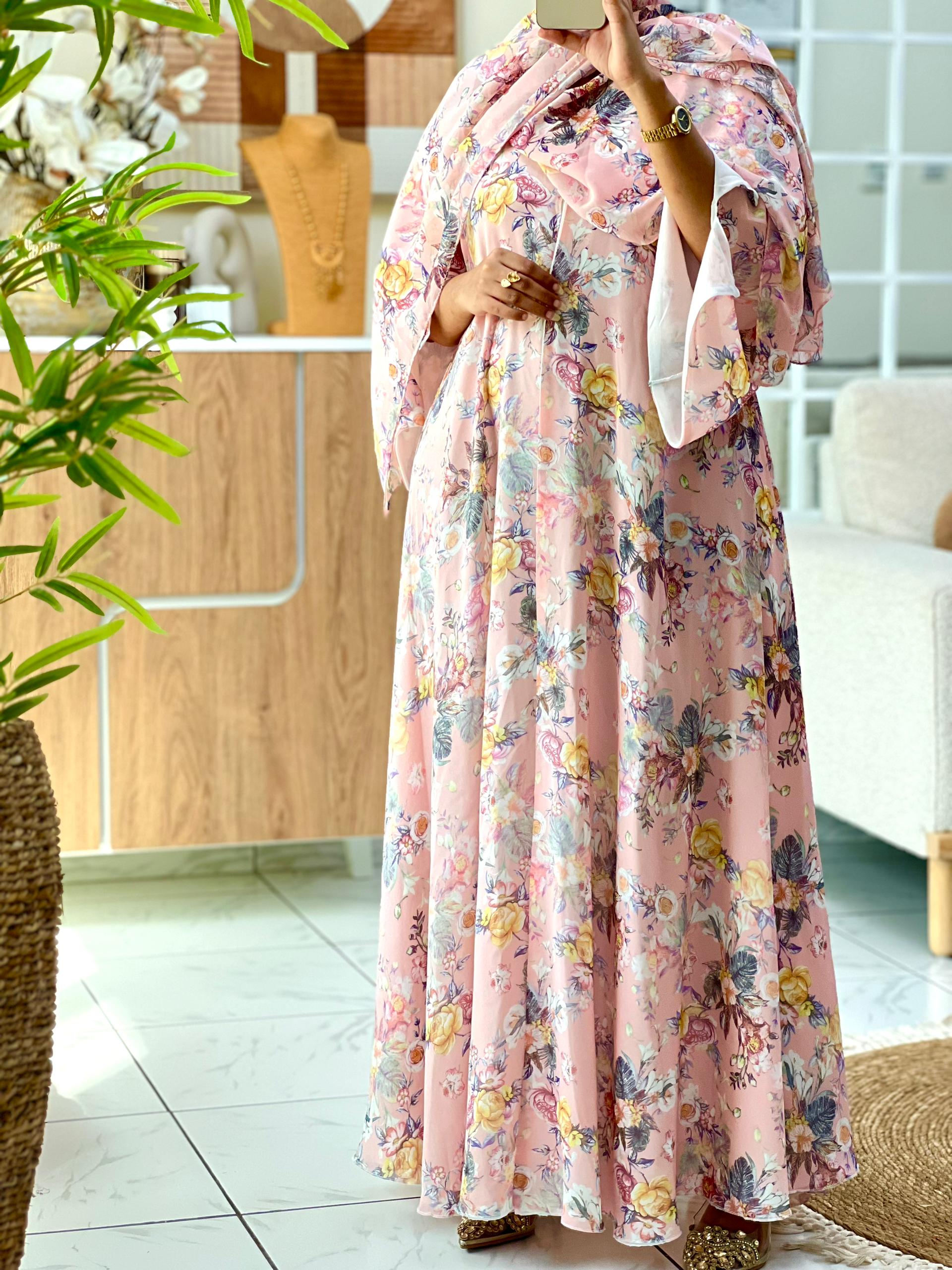 Blush Pink Chiffon Abaya - Image 3